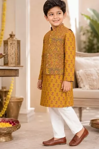 Mustard jaal boota kurta set