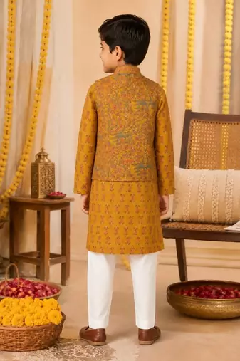 Mustard jaal boota kurta set