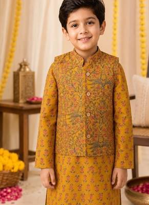 Mustard jaal boota kurta set 4