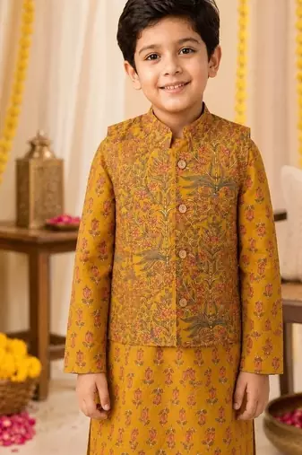Mustard jaal boota kurta set