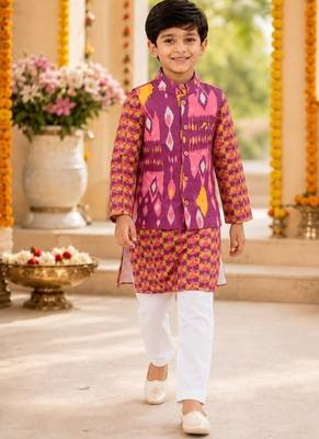 Boys purple ikkat kurta set 1