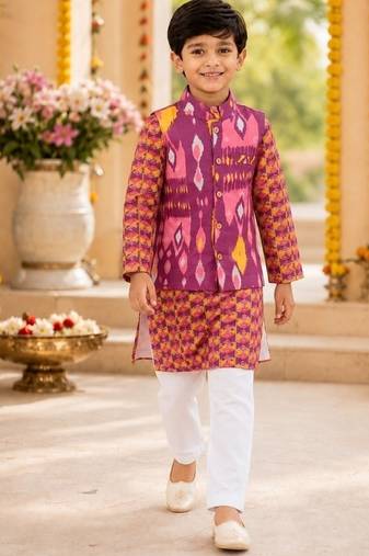 Boys purple ikkat kurta set