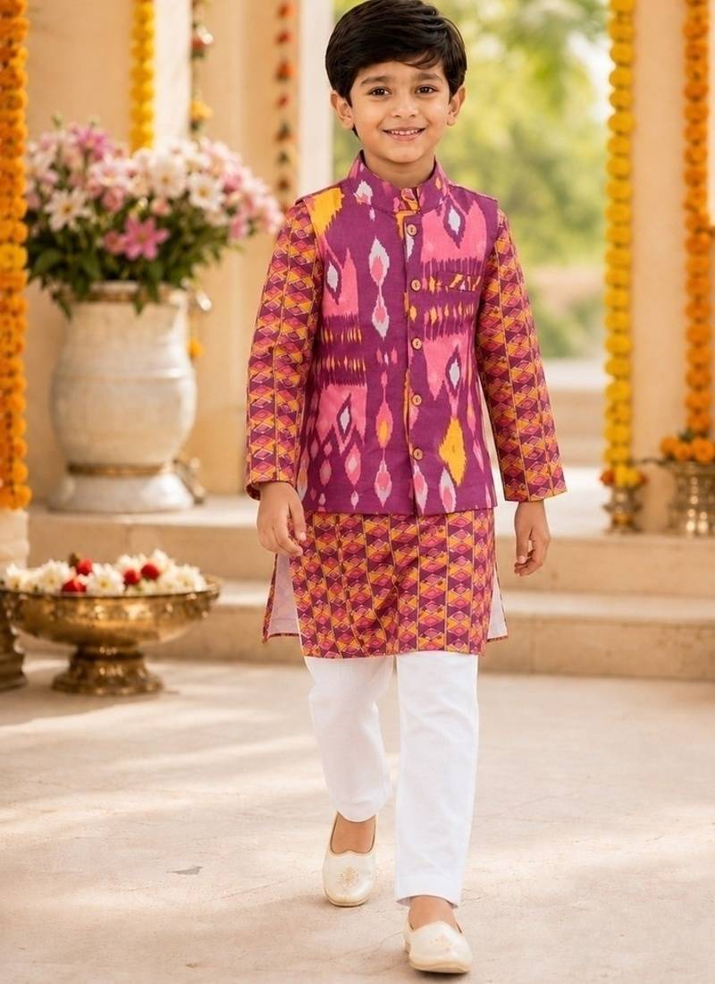 Boys purple ikkat kurta set