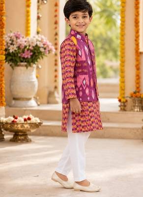 Boys purple ikkat kurta set 2