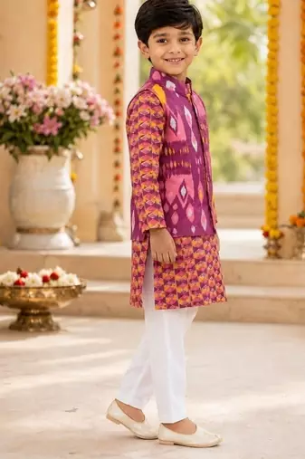 Boys purple ikkat kurta set