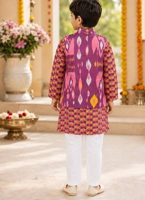 Boys purple ikkat kurta set 3