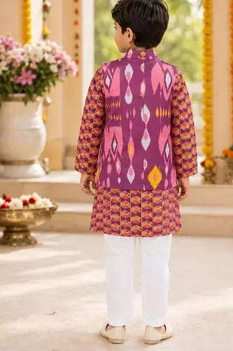 Boys purple ikkat kurta set