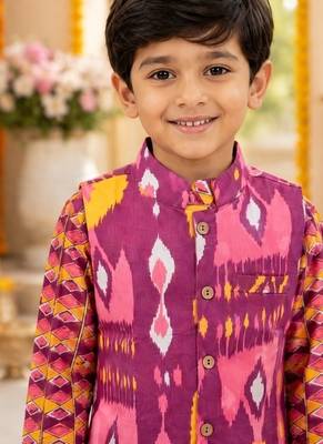 Boys purple ikkat kurta set 4