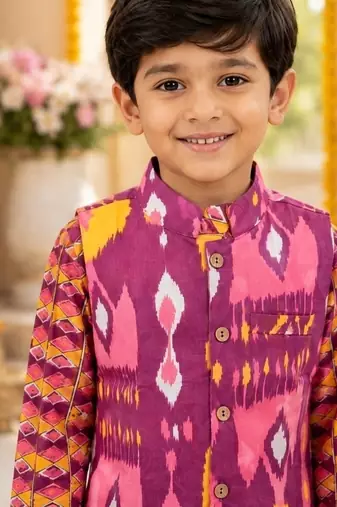 Boys purple ikkat kurta set