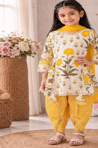 Yellow mughal dhoti set