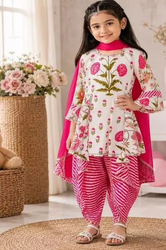 Pink leheriya dhoti set
