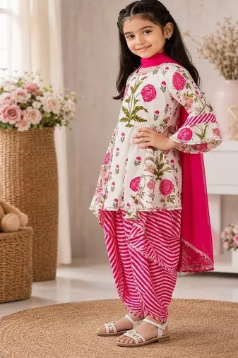 Pink leheriya dhoti set