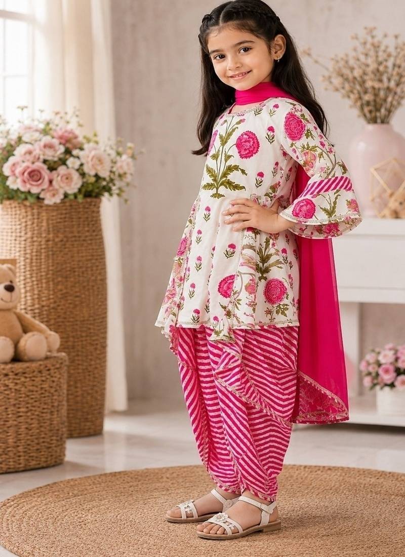 Pink leheriya dhoti set