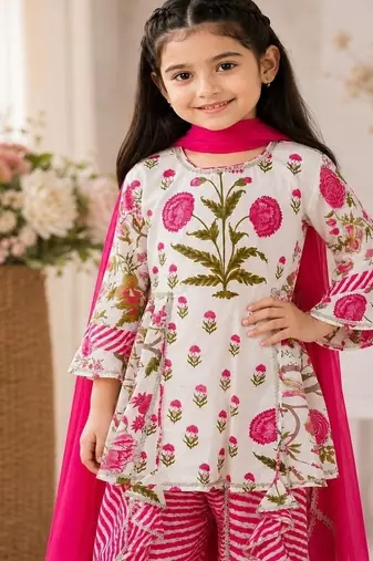 Pink leheriya dhoti set