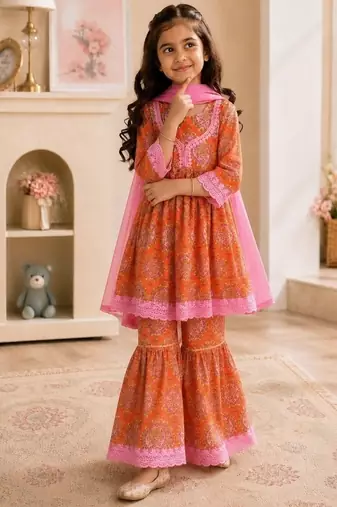 Girls kesariya sharara set