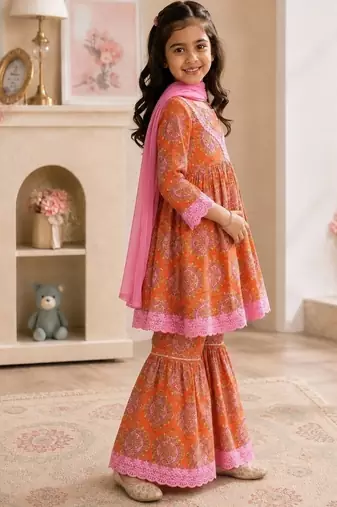 Girls kesariya sharara set