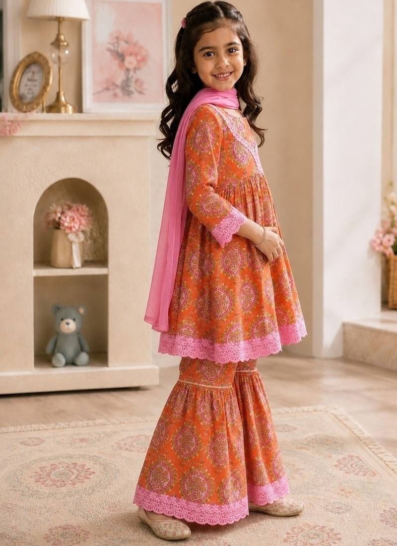 Girls kesariya sharara set