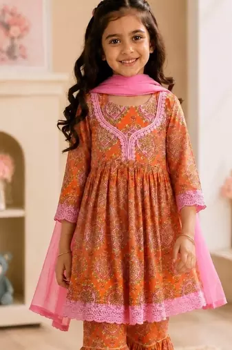 Girls kesariya sharara set