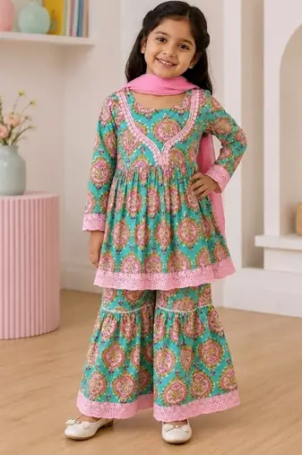 Girls sea green kurta set