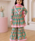 Girls sea green kurta set