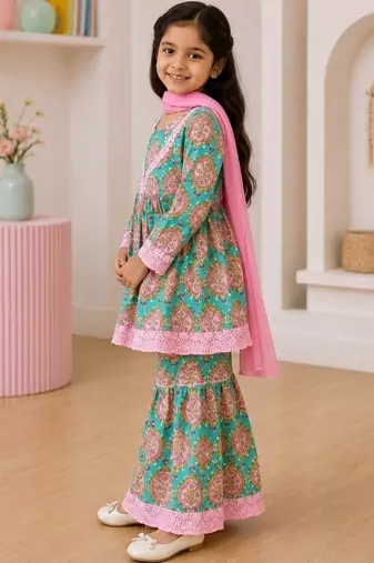 Girls sea green kurta set