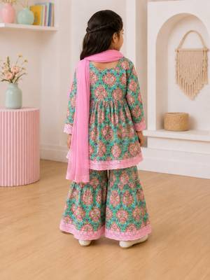 Girls sea green kurta set 3