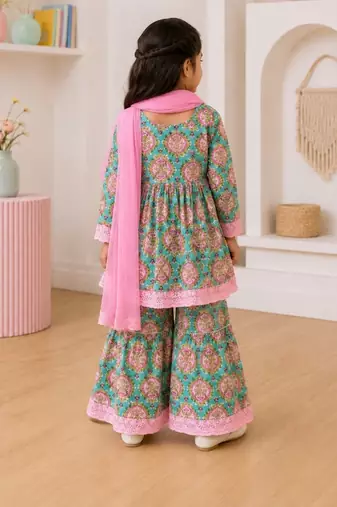 Girls sea green kurta set