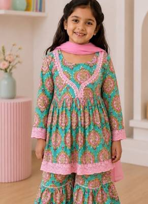 Girls sea green kurta set 4
