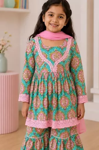 Girls sea green kurta set