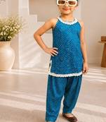 Girls teal bandhej kurti set