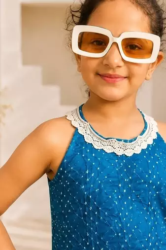 Girls teal bandhej kurti set
