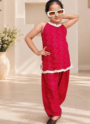 Rani pink bandhej kurti set 1