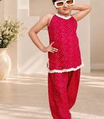 Rani pink bandhej kurti set
