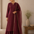 Wine cotton plain casual kurta set with dupatta for women