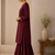 Wine cotton plain casual kurta set with dupatta for women