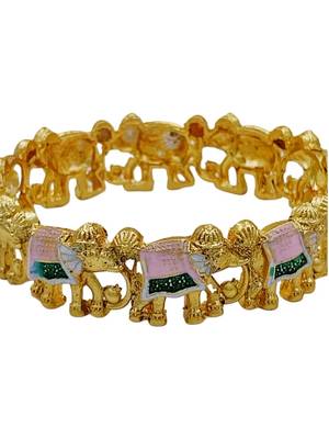 Gold plated meenakari elephant bangles set of 2 | handpainted enamel elephant motif kada kangan for women & girls 4