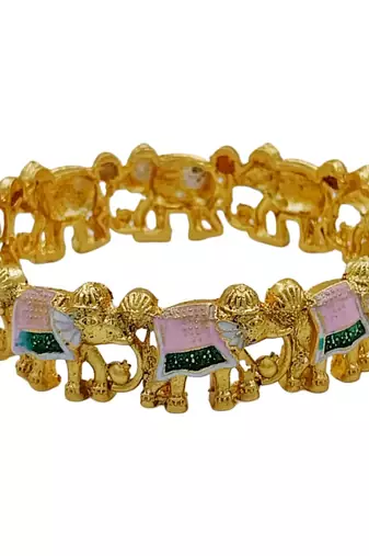 Gold plated meenakari elephant bangles set of 2 | handpainted enamel elephant motif kada kangan for women & girls