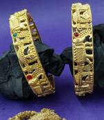 Gold plated temple jewellery elephant motif bangles set of 2 | matte antique royal baraat design kada kangan for women