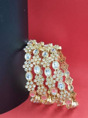 Gold-plated kundan & cubic zirconia studded bangle set for women (pack of 4) 2