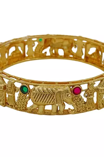 Gold plated temple jewellery elephant motif bangles set of 2 | matte antique royal baraat design kada kangan for women