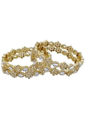 Gold-plated kundan & cubic zirconia studded bangle set for women (pack of 4) 3