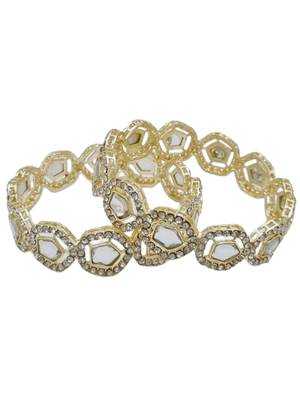 Gold-plated geometric kundan & cz stone studded bangle set of 2 for women 2