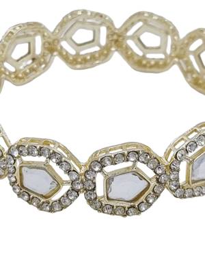 Gold-plated geometric kundan & cz stone studded bangle set of 2 for women 3