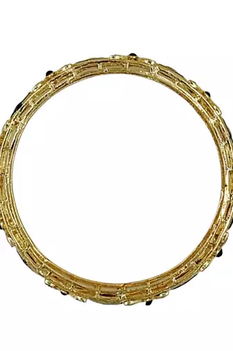 Gold plated floral meenakari bangles set of 2 with ruby green stones & cubic zirconia