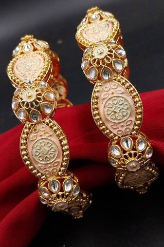 Set of 2 gold plated meenakari & kundan studded kada bangles for women