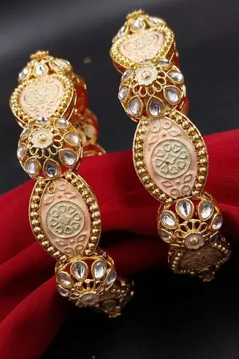 Set of 2 gold plated meenakari & kundan studded kada bangles for women