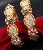 Set of 2 gold plated meenakari & kundan studded kada bangles for women