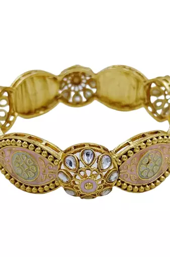 Set of 2 gold plated meenakari & kundan studded kada bangles for women