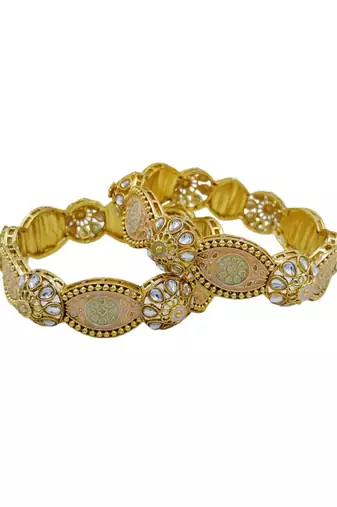 Set of 2 gold plated meenakari & kundan studded kada bangles for women