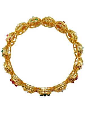 Ethnic gold plated red green stone & pearl studded bangle set | festive wear jewellery (set of 2) 3